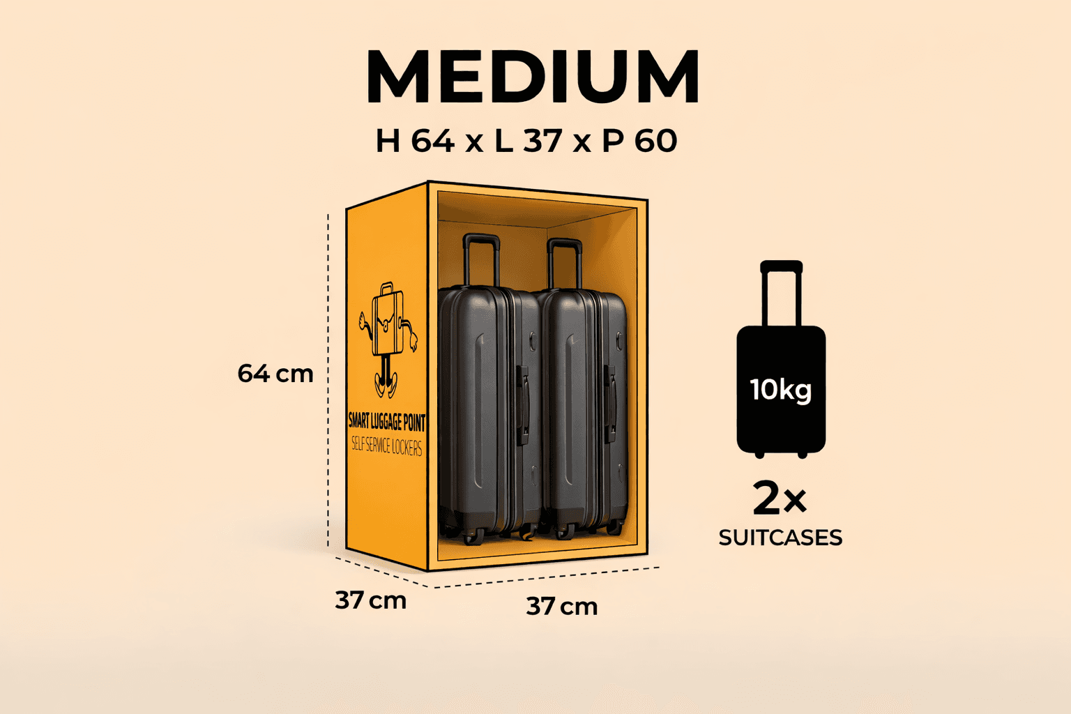 Medium luggage storage locker - fits 2 medium suitcases