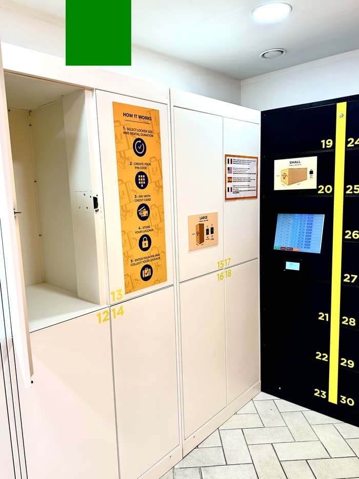 Interior view of luggage storage facility with lockers